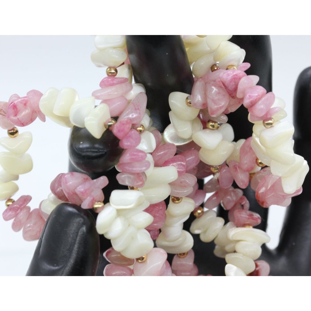 Mother Of Pearl  Pink Rhodochrosite Gemstone Nugget Necklace Vintage 36